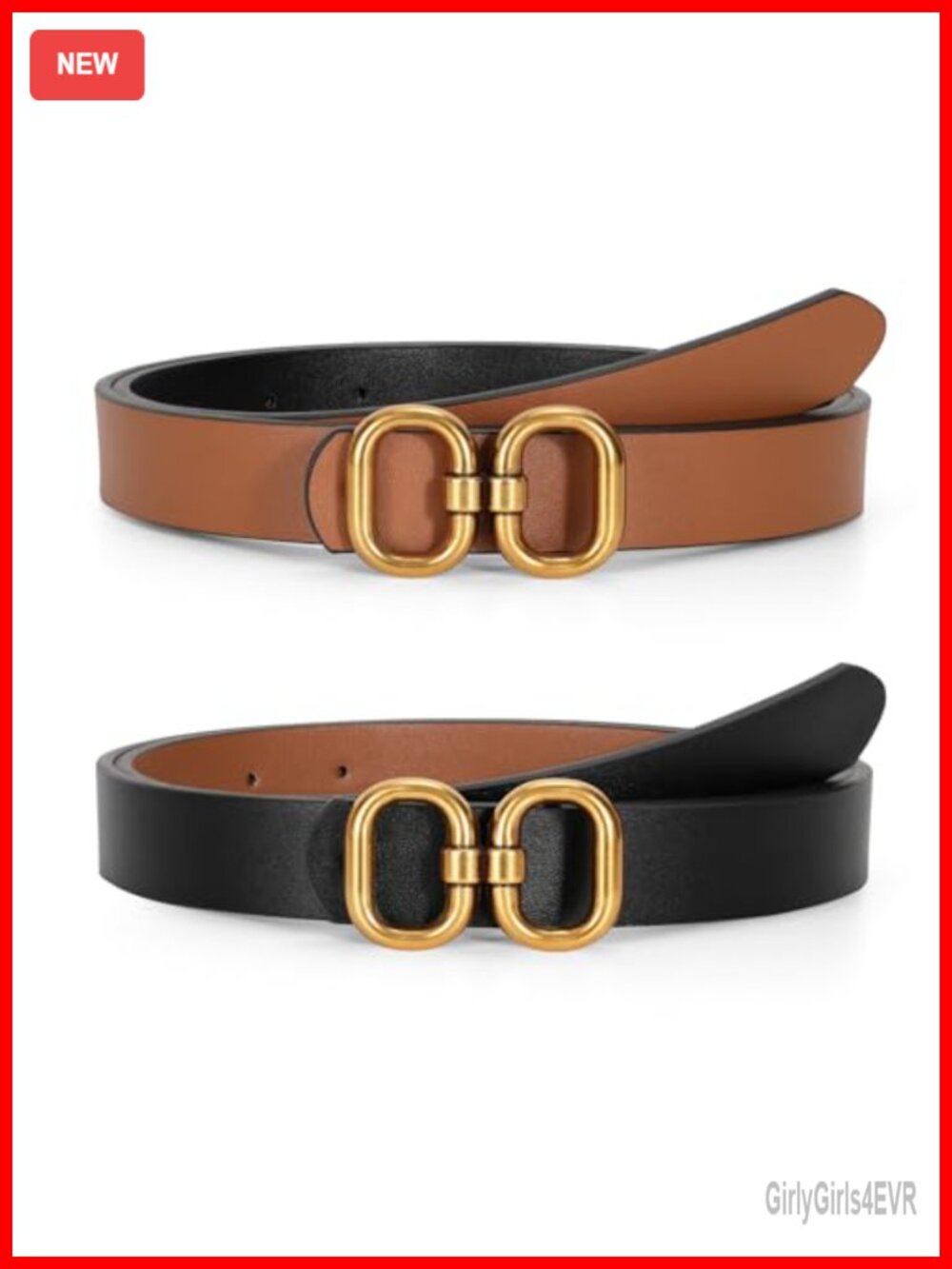 Reversible Women's Belt with Gold Buckle - Faux Leather